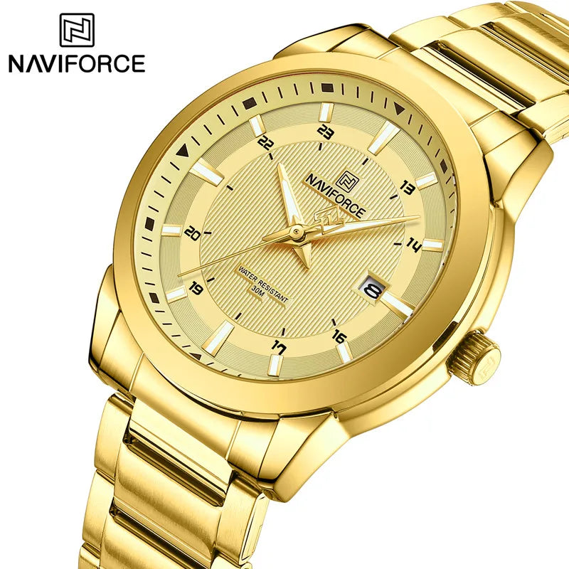 2024 Top Brand NAVIFORCE Mens Watches Stainless Steel Strap Casual Male Quartz Sports Wristwatch Luxury Waterproof Date Clock