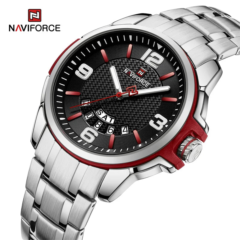 NAVIFORCE Brand Casual Men's Quartz Watch Stainless Steel Belt Business Wristwatches Waterproof Luminous Clock Relogio